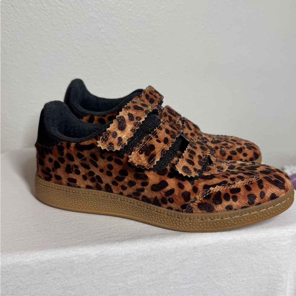 Camila Coelho Bastion Leopard Animal Print Faux Fur Velcro Strap Sneakers Size 7